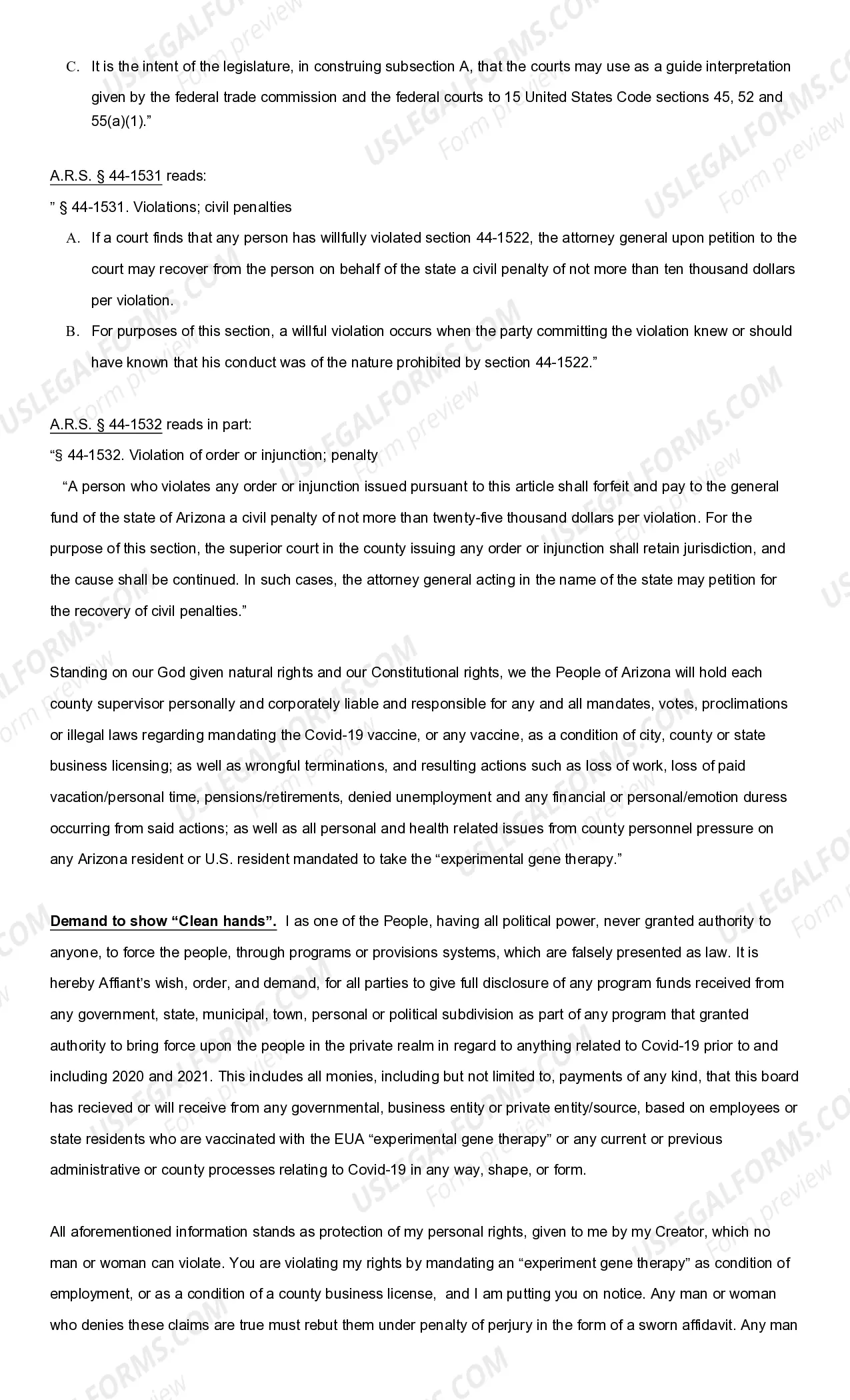 Preview Affidavit Against Mandating of Covid Vaccination