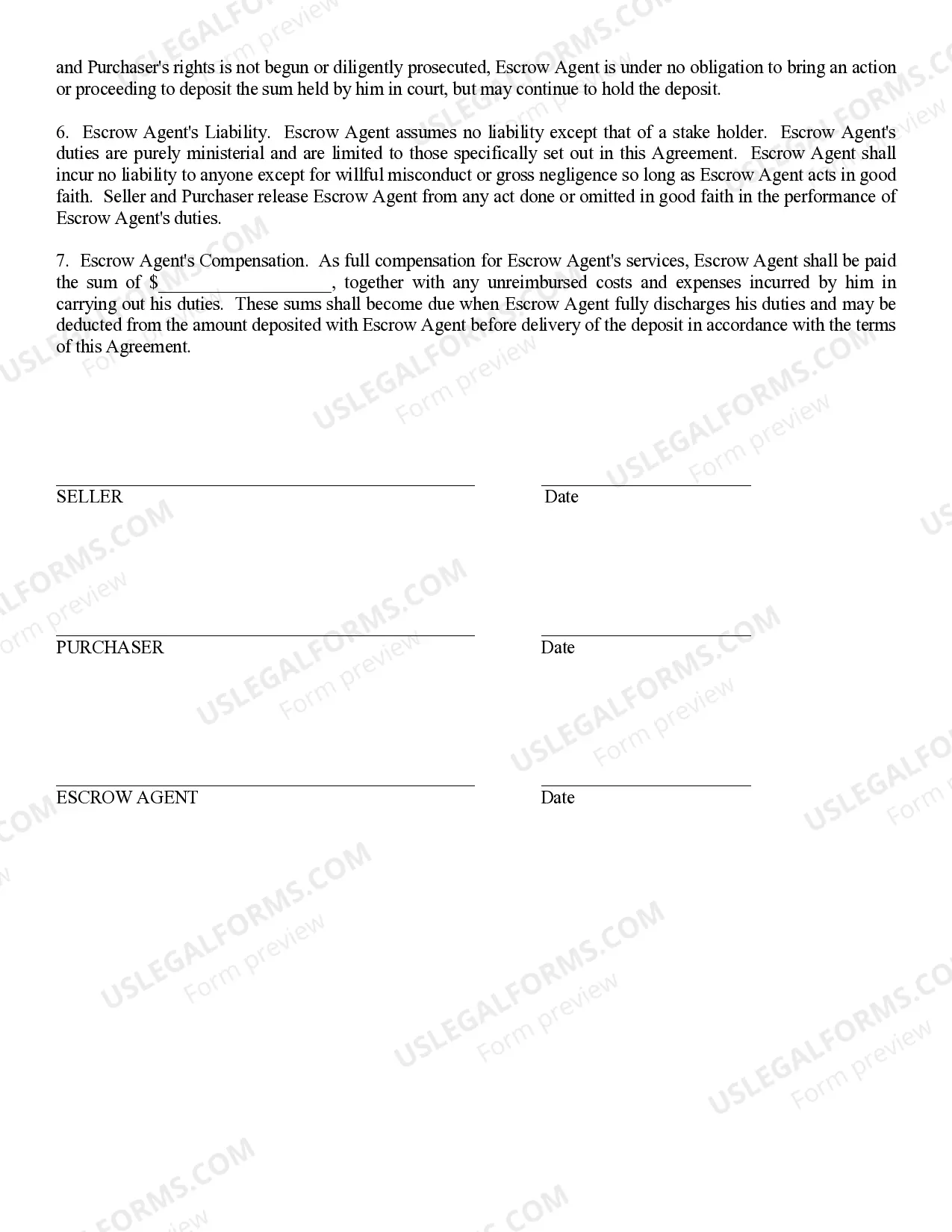 Preview Escrow Agreement for Residential Sale