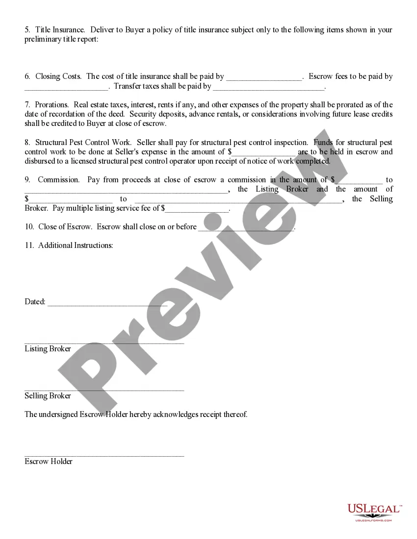 Get Escrow Instructions in Short Form Preview Escrow Instructions in Short Form