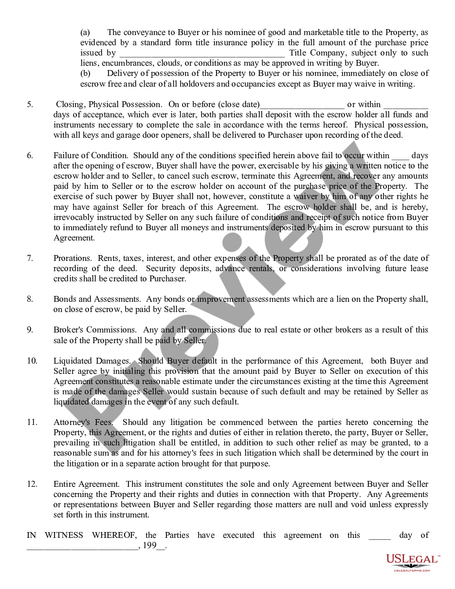 page 1 Agreement for Sale, Short Form - Residential preview