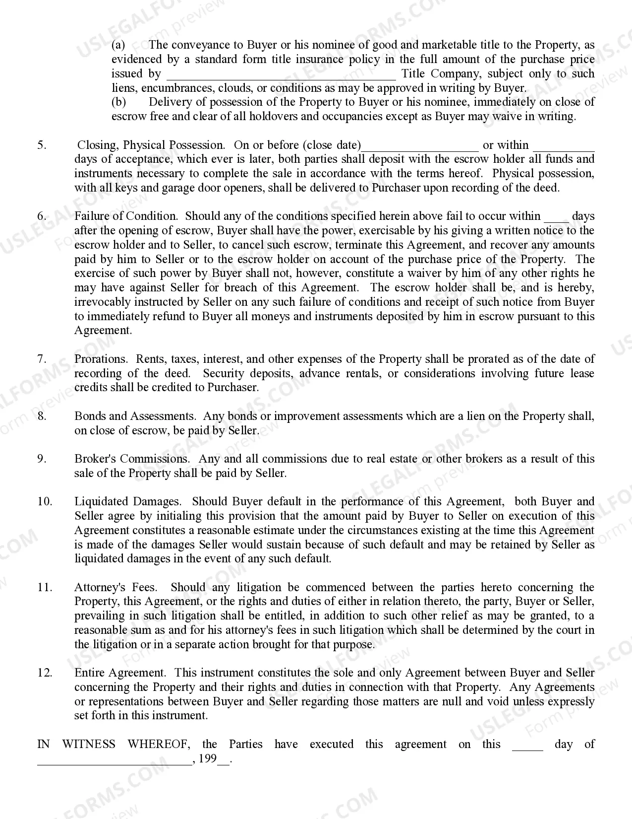 Preview Agreement for Sale, Short Form - Residential