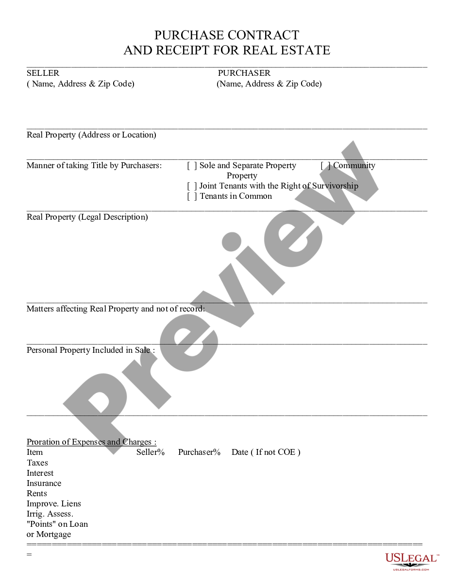 page 0 Purchase Contract and Receipt - Residential preview