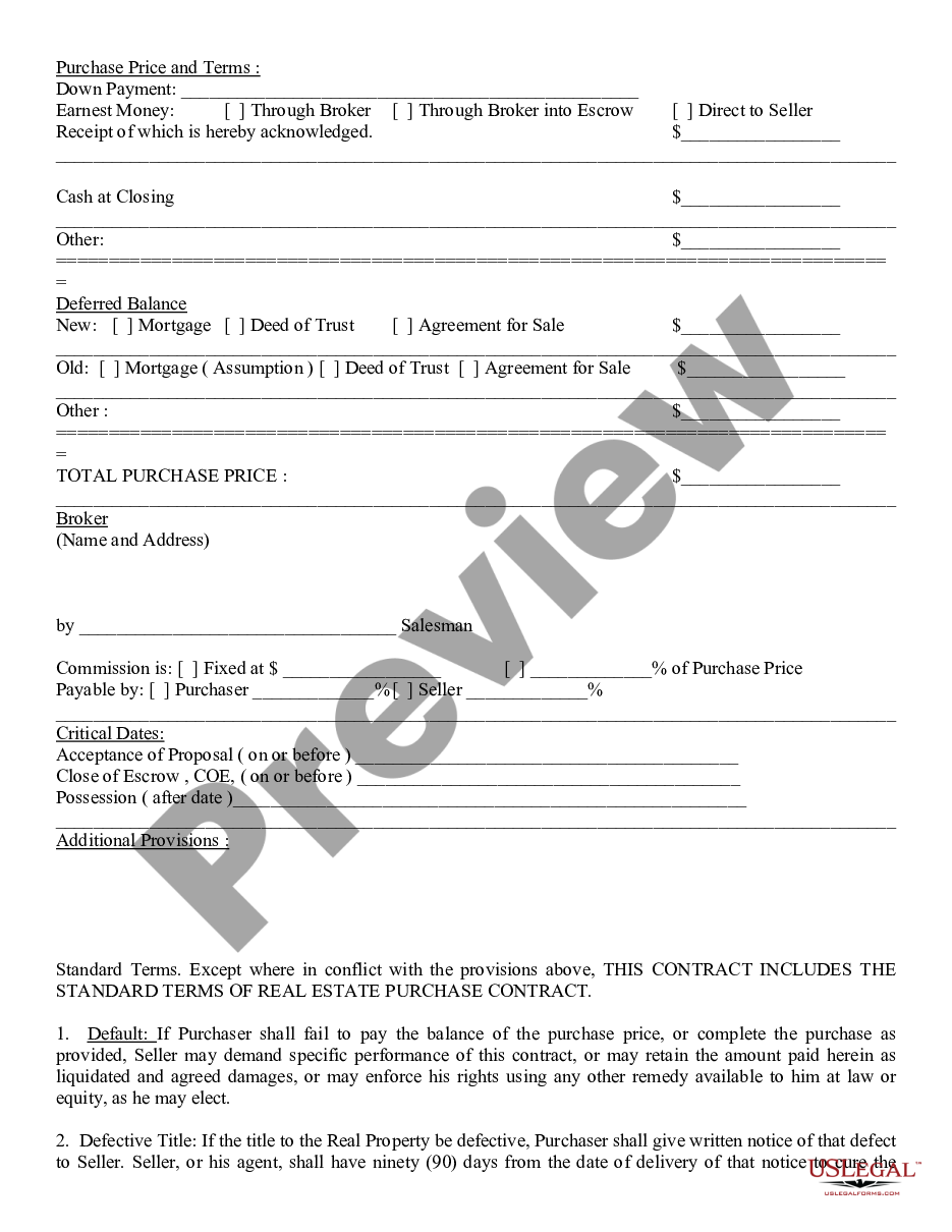 page 1 Purchase Contract and Receipt - Residential preview