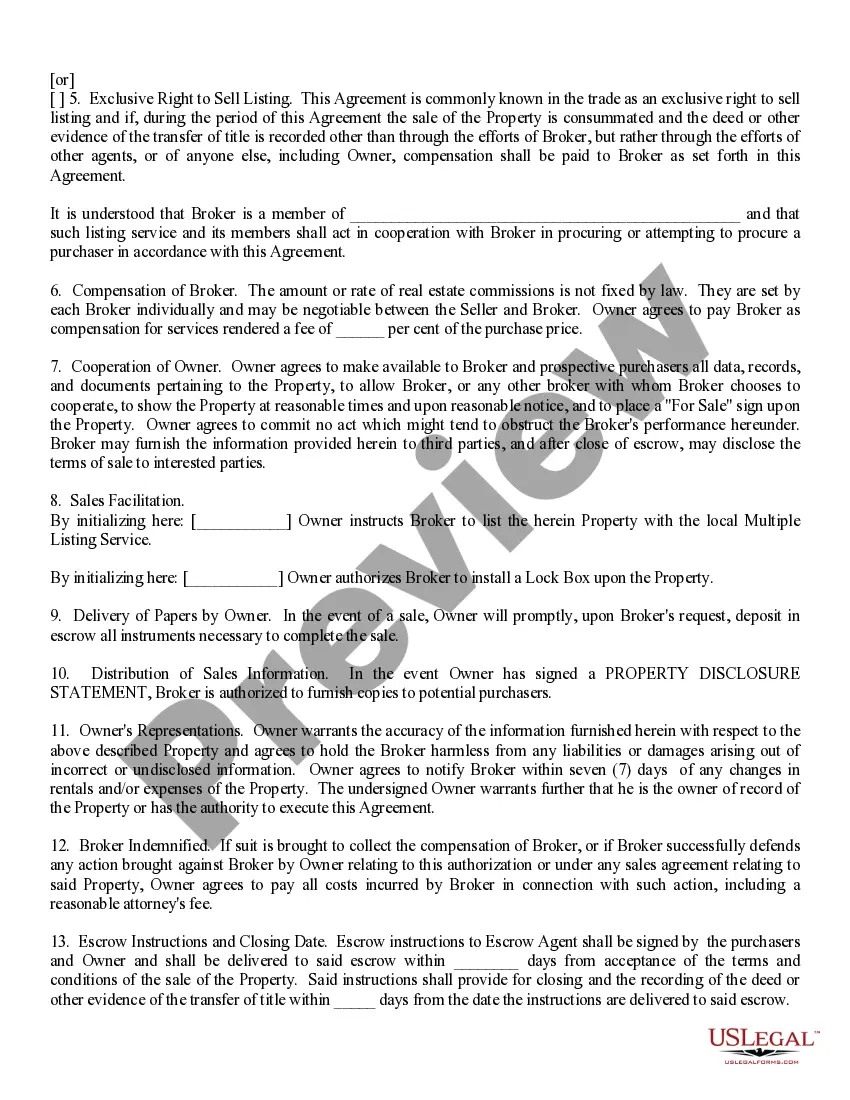 Preview Exclusive Listing Agreement - Residential