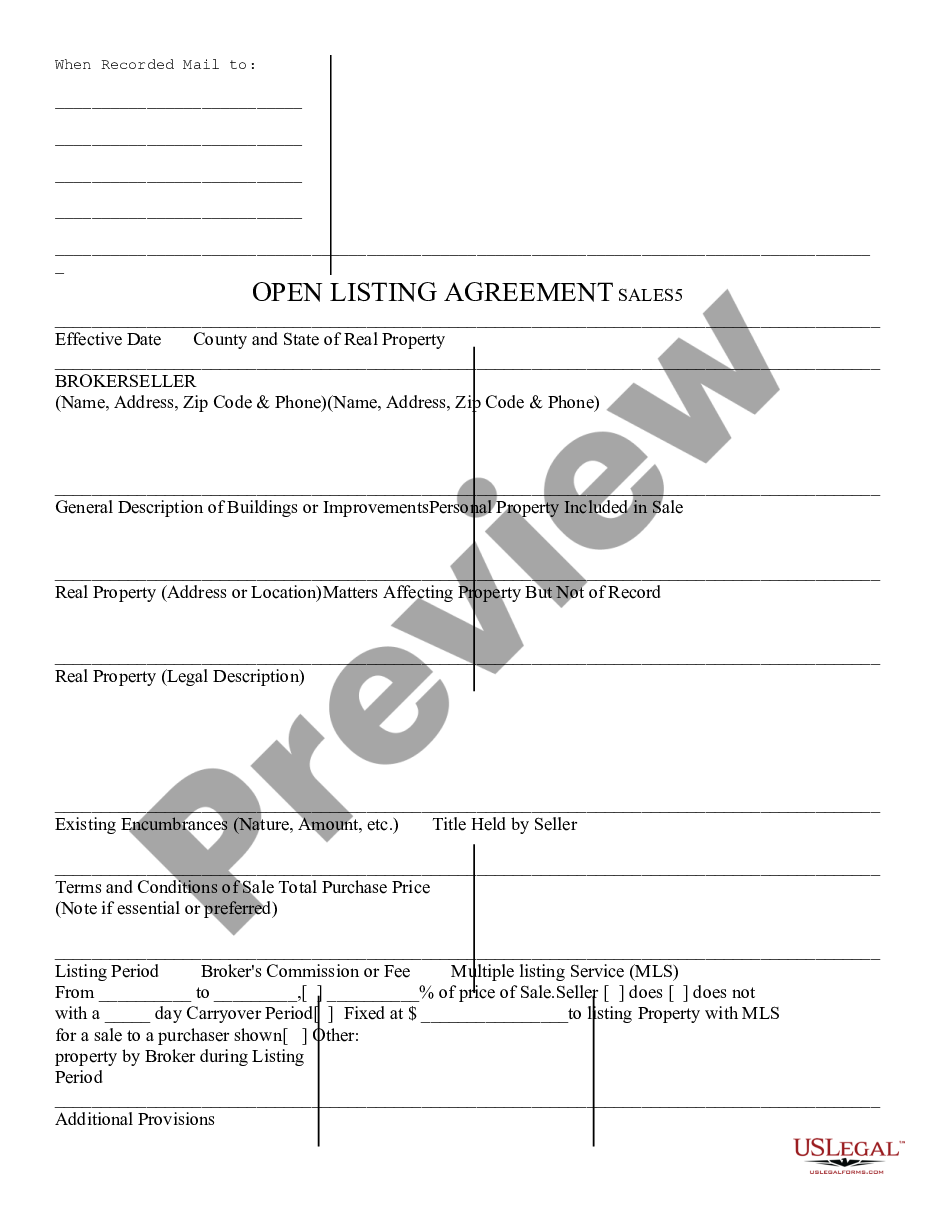 page 0 Open Listing Agreement - Residential preview