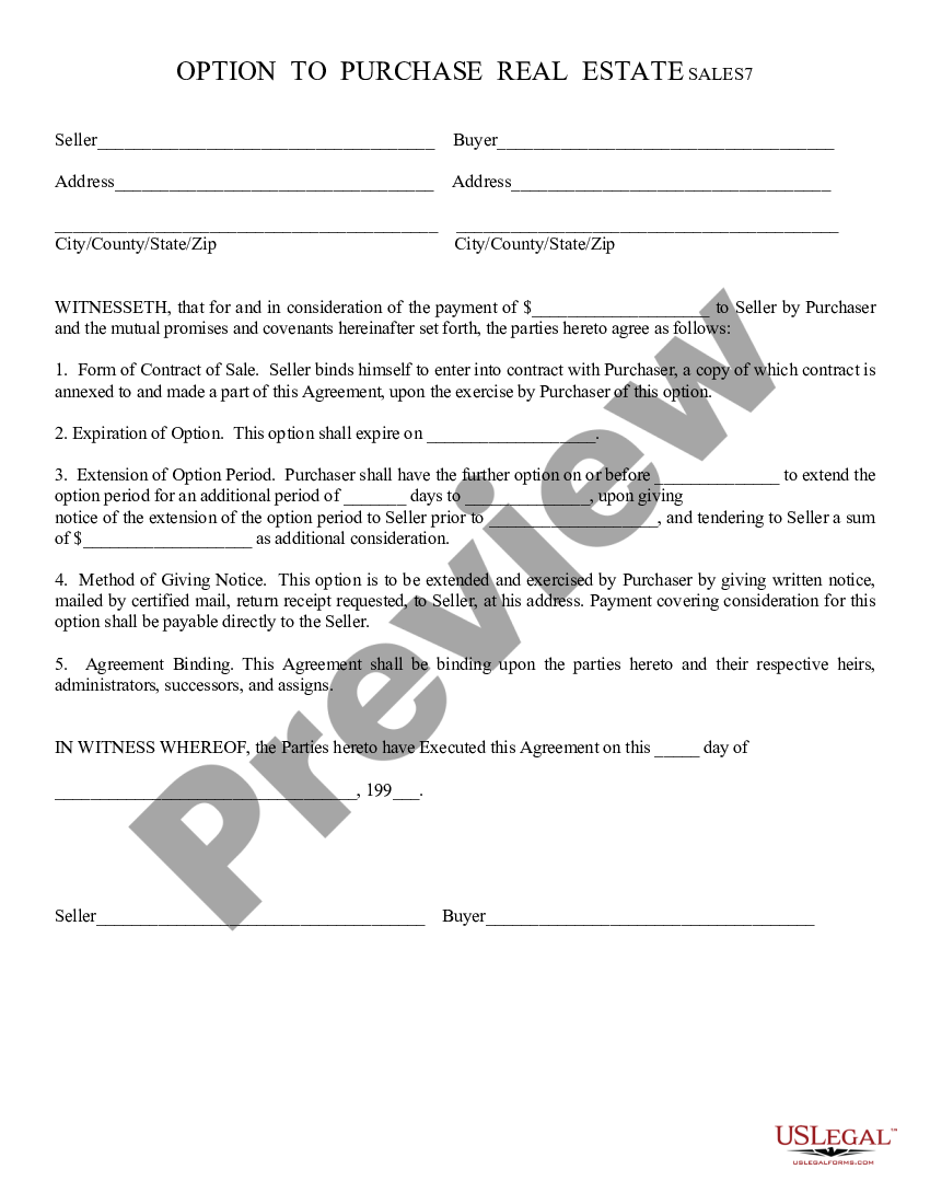 form Option to Purchase - Short Form preview