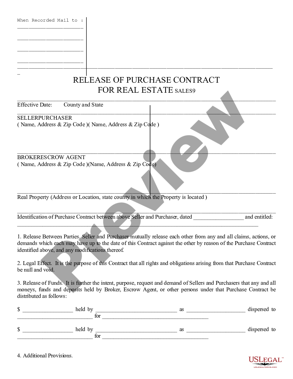 page 0 Release of Purchase Contract - Residential preview