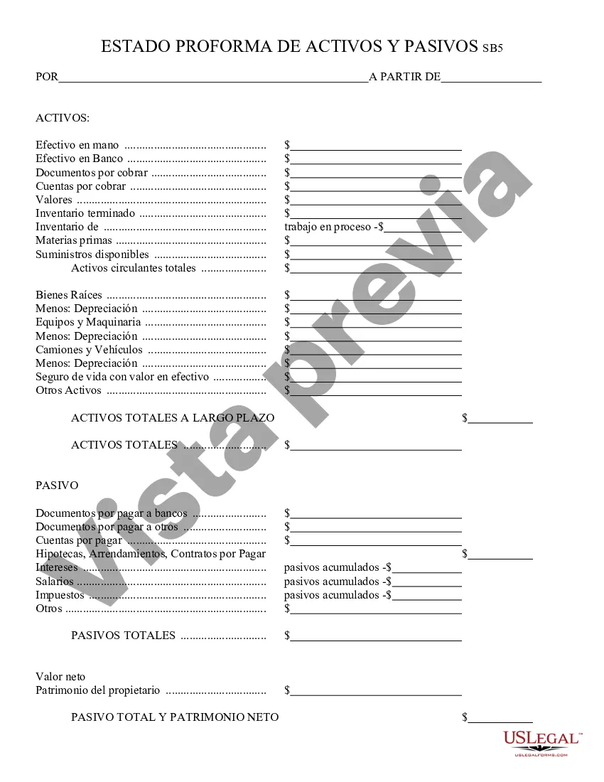 Preview Estado de Activos y Pasivos - Compra de Activos