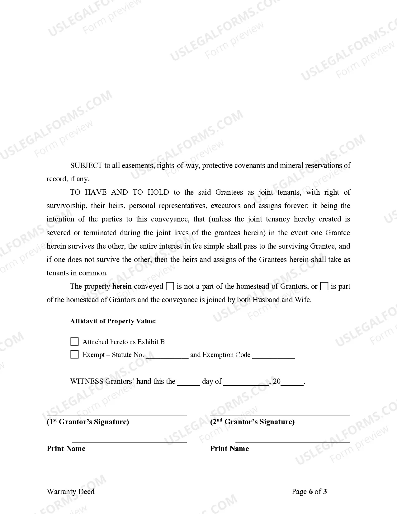 Preview Warranty Deed for Husband and Wife Converting Property from Tenants in Common to Joint Tenancy