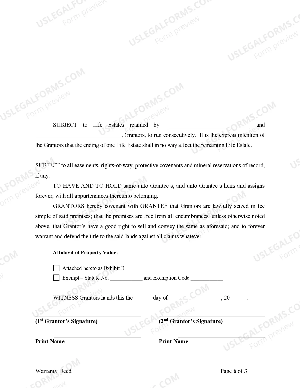 Preview Warranty Deed for Parents to Child with Reservation of Life Estate