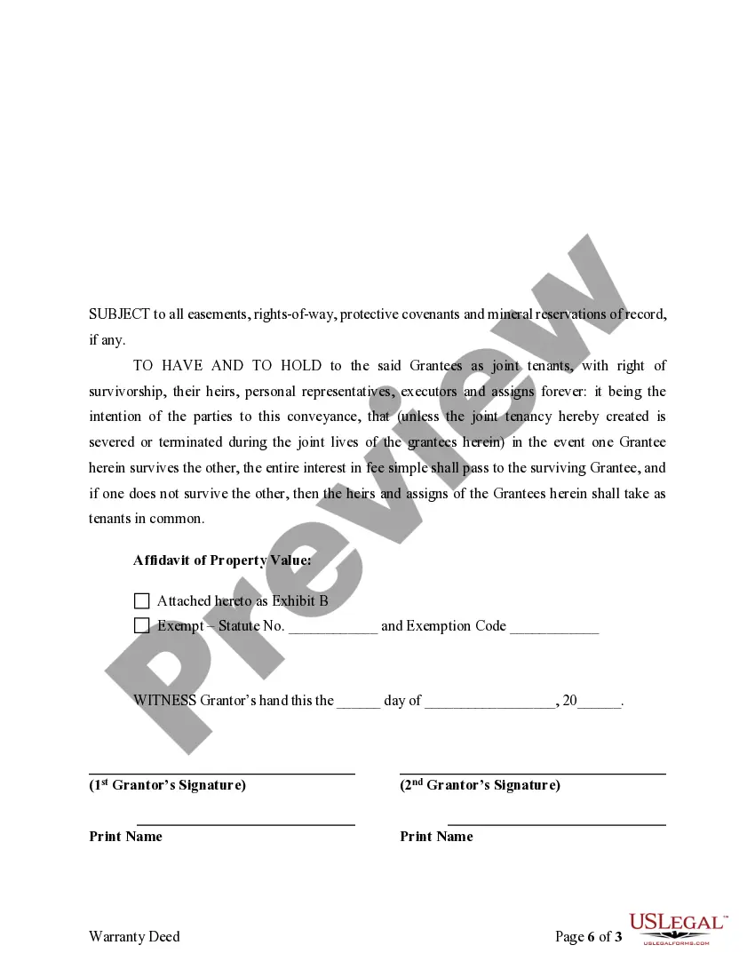 Preview Warranty Deed to convert Community Property to Joint Tenancy