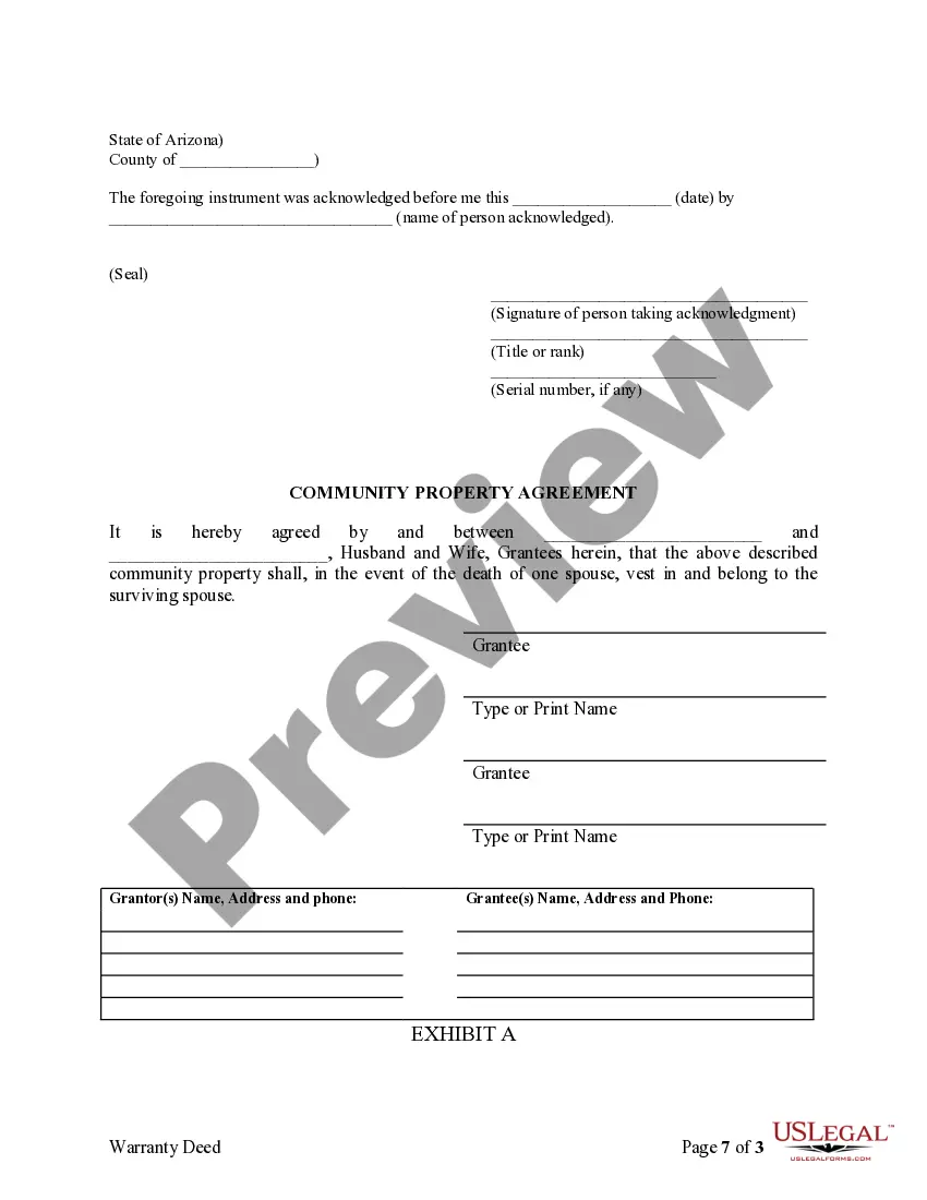 Preview Warranty Deed to Separate Property of one Spouse to both as Joint Tenants or as Community Property with Right of Survivorship