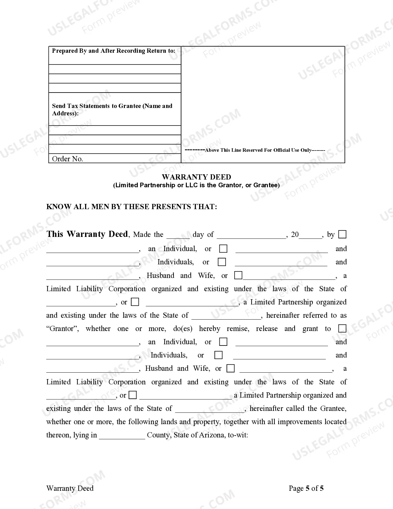 Preview Warranty Deed from Limited Partnership or LLC is the Grantor, or Grantee