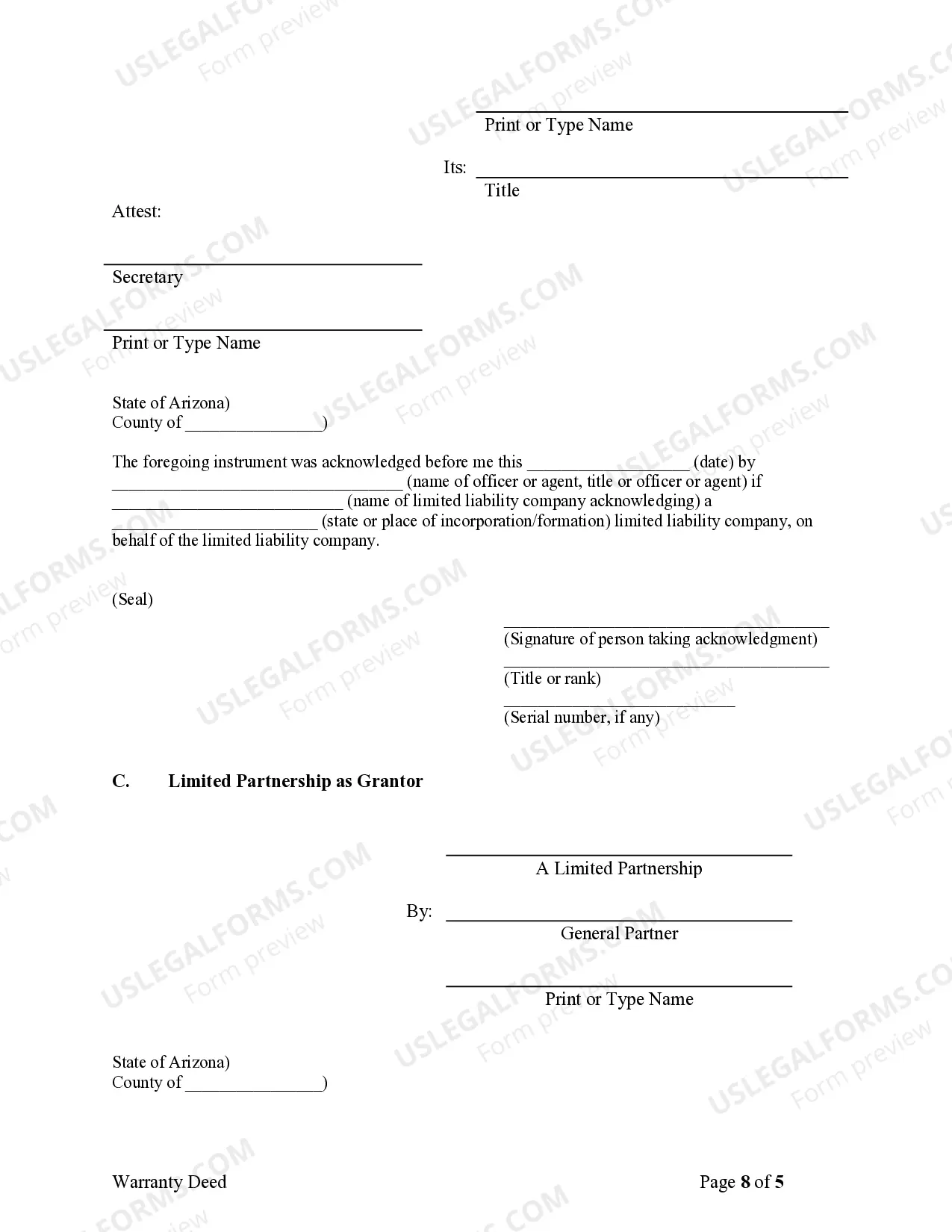 Preview Warranty Deed from Limited Partnership or LLC is the Grantor, or Grantee