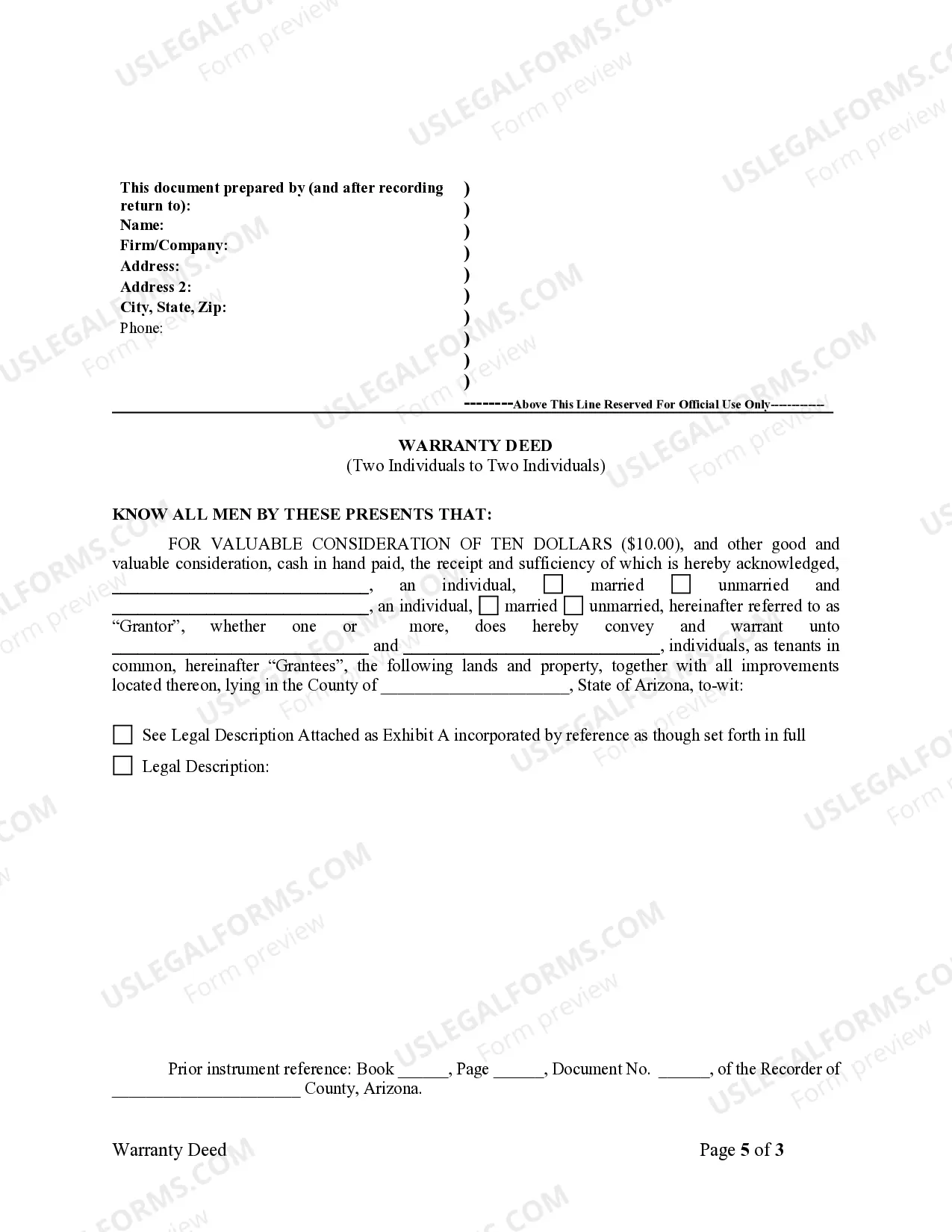 Preview Warranty Deed from two Individuals to Two Individuals as Tenants in Common