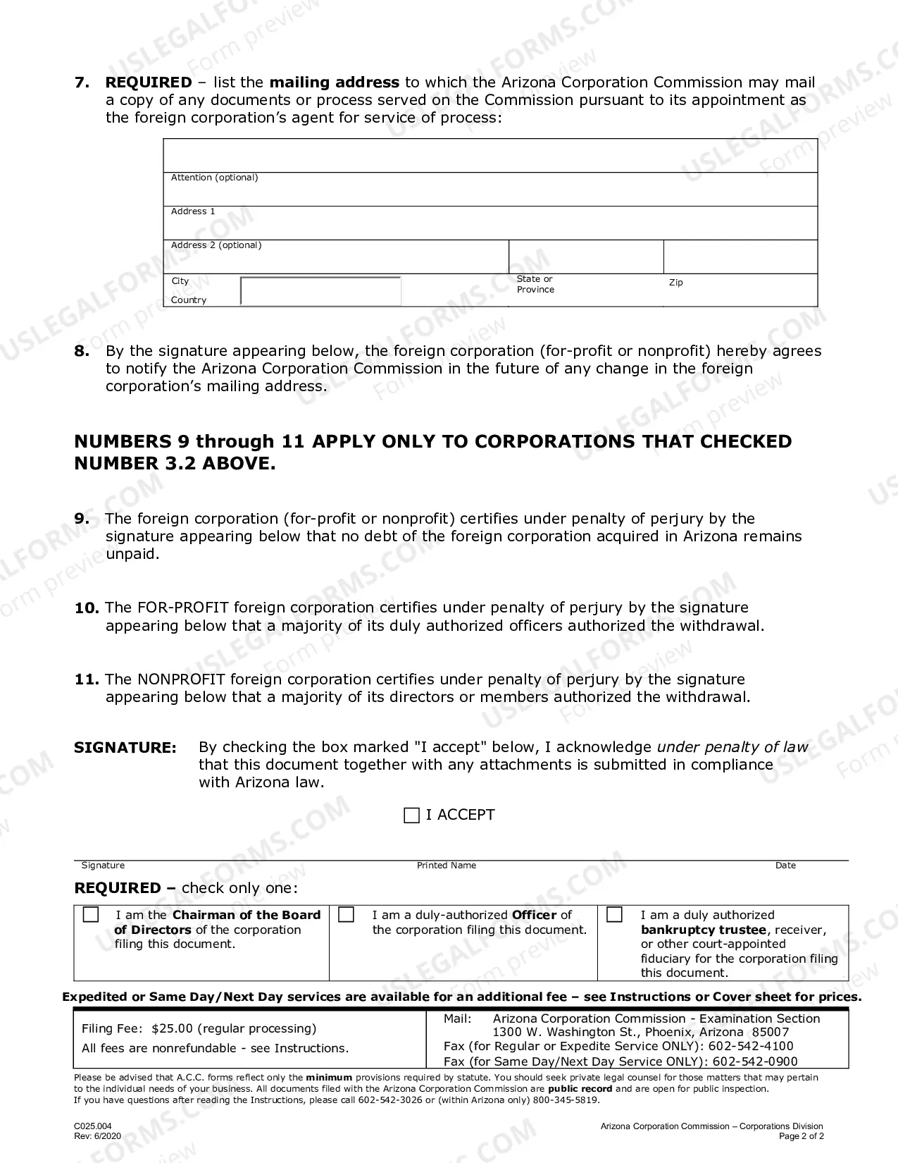 Preview Application For Withdrawal By Duly Authorized Officer, Directors of Foreign Corp.