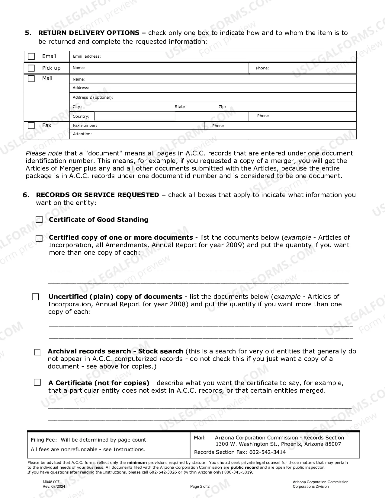 Preview Corporate Records Order Form