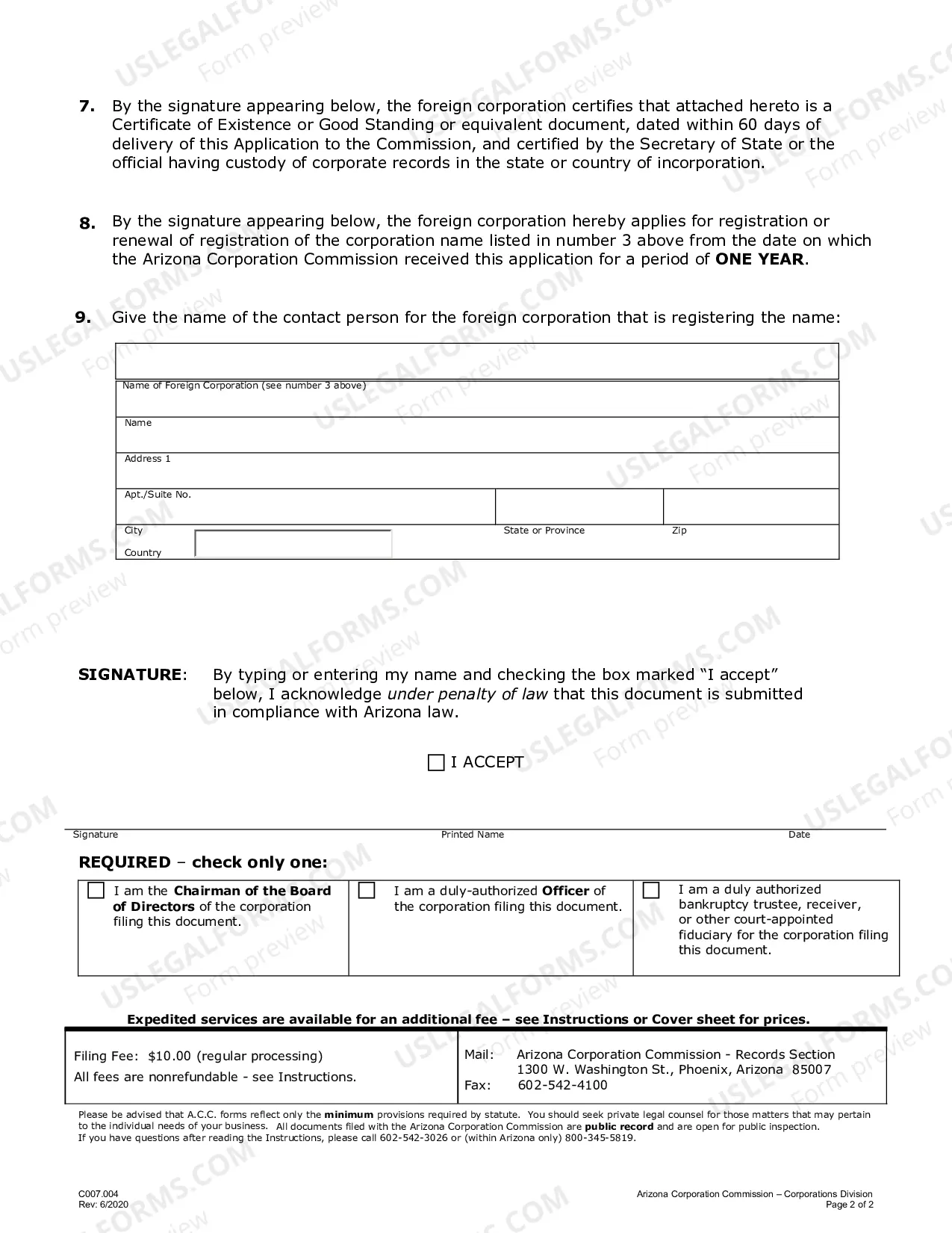 Preview Application to Register Foreign Corporation Name