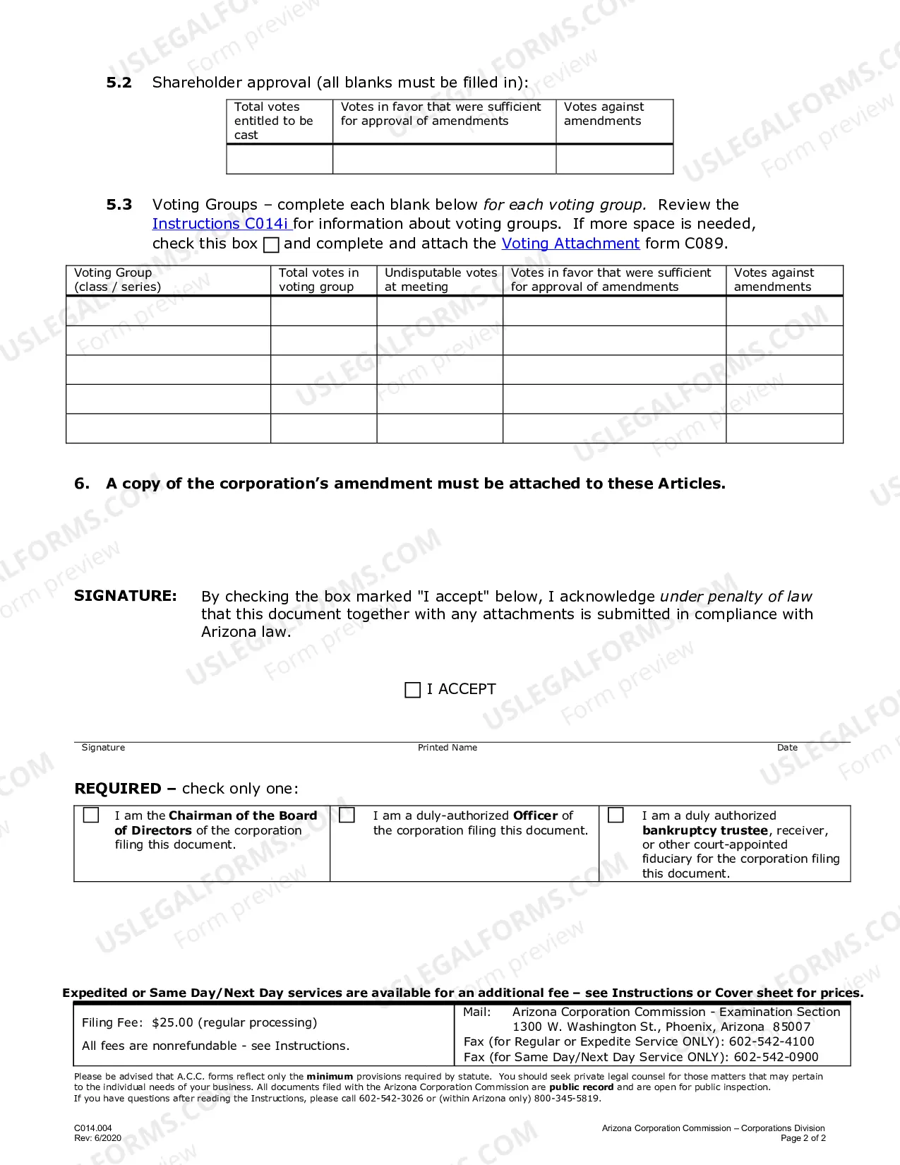 Preview Articles of Amendment - For-profit