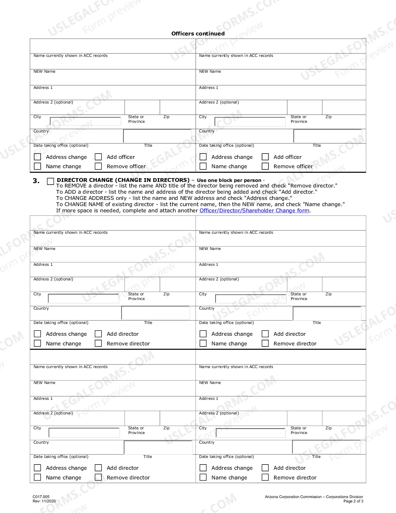 Preview Officer/Director/Shareholder Change Form