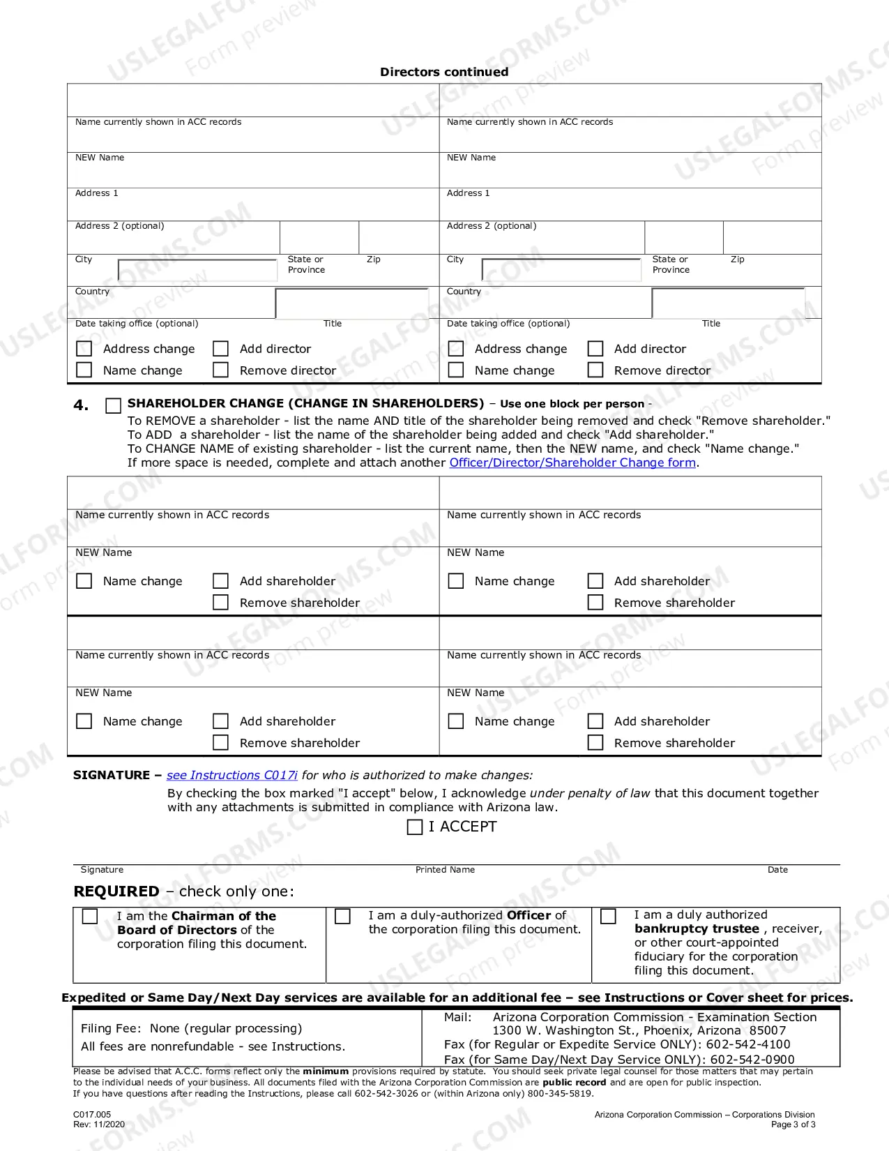 Preview Officer/Director/Shareholder Change Form