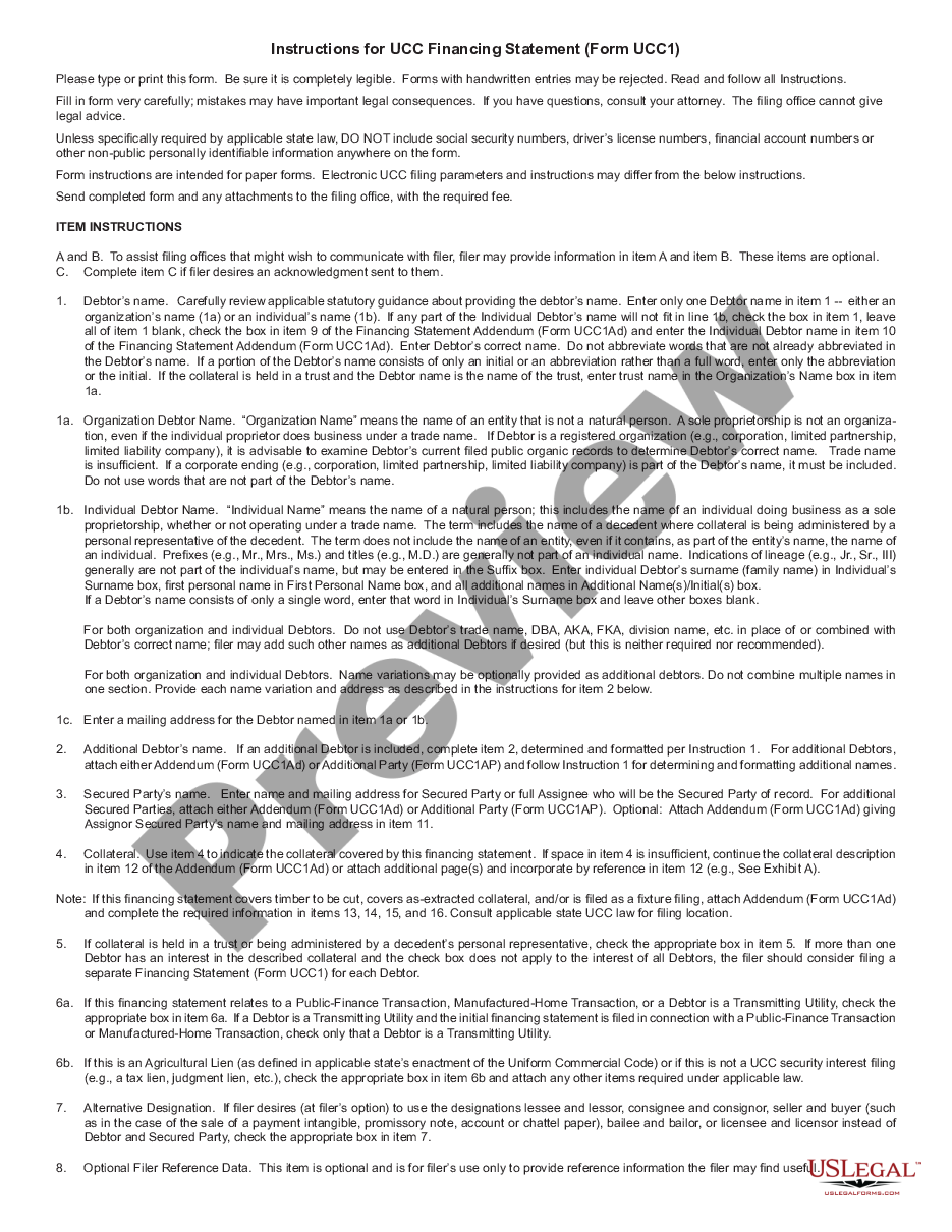 page 0 Arizona UCC1 Financing Statement preview