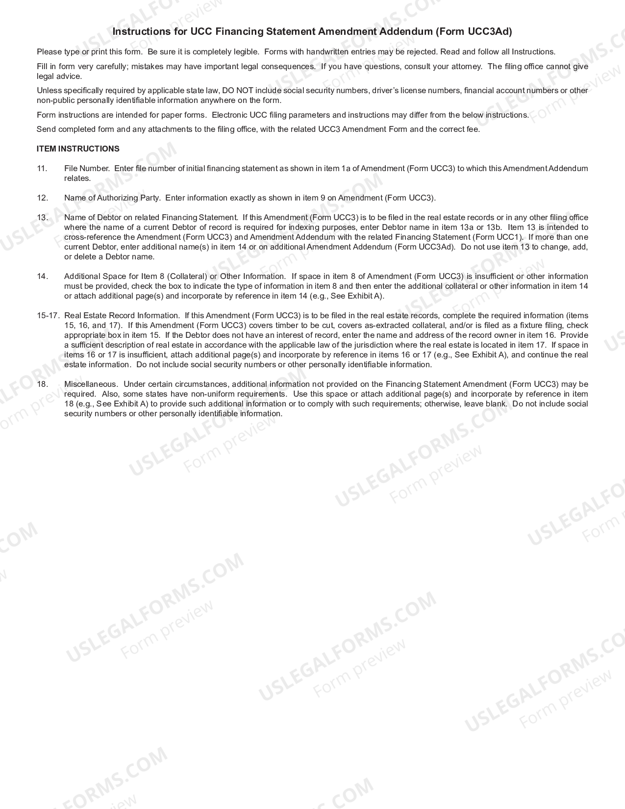 Arizona UCC3 Financing Statement Amendment Addendum Ucc 3 Addendum