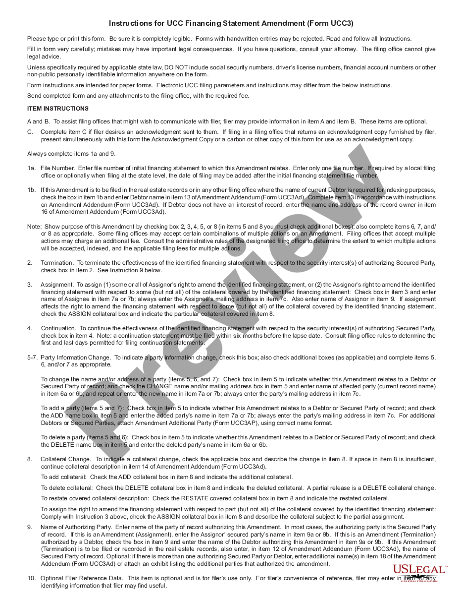 page 0 Arizona UCC3 Financing Statement Amendment preview