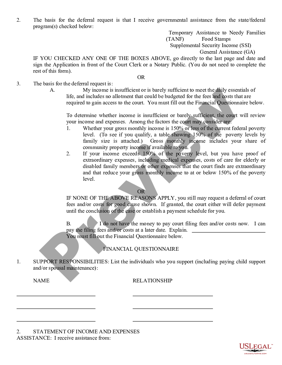 page 1 Application To Waive Fees - New Petitions preview