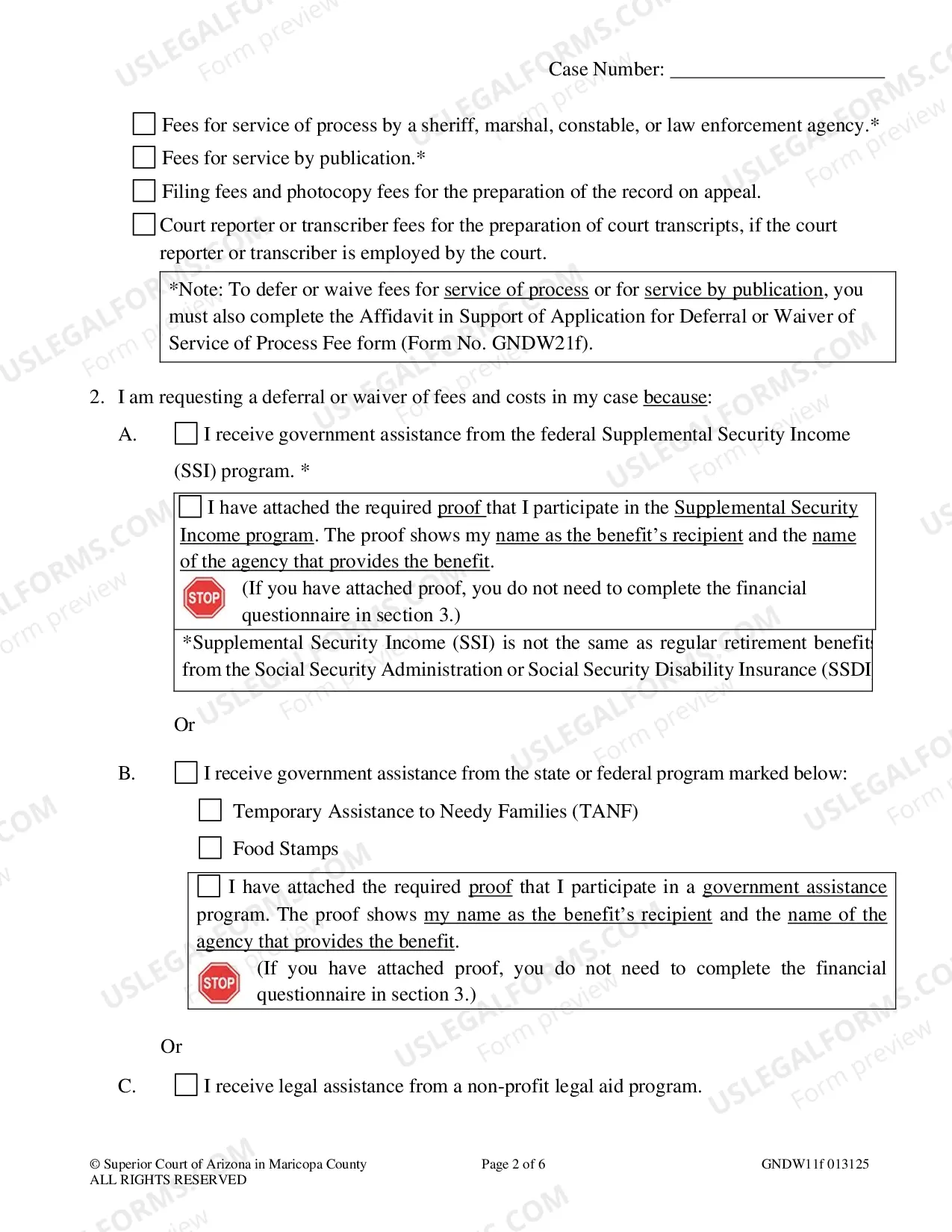 Preview Application for Deferral of Court Fees and Costs