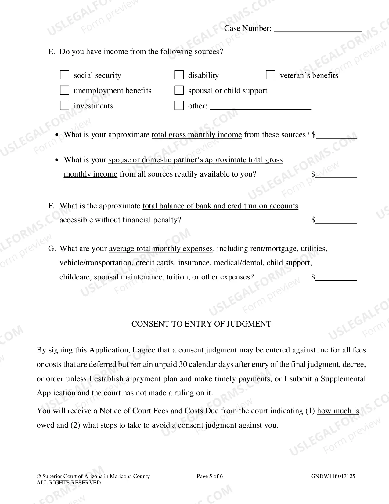 Preview Application for Deferral of Court Fees and Costs