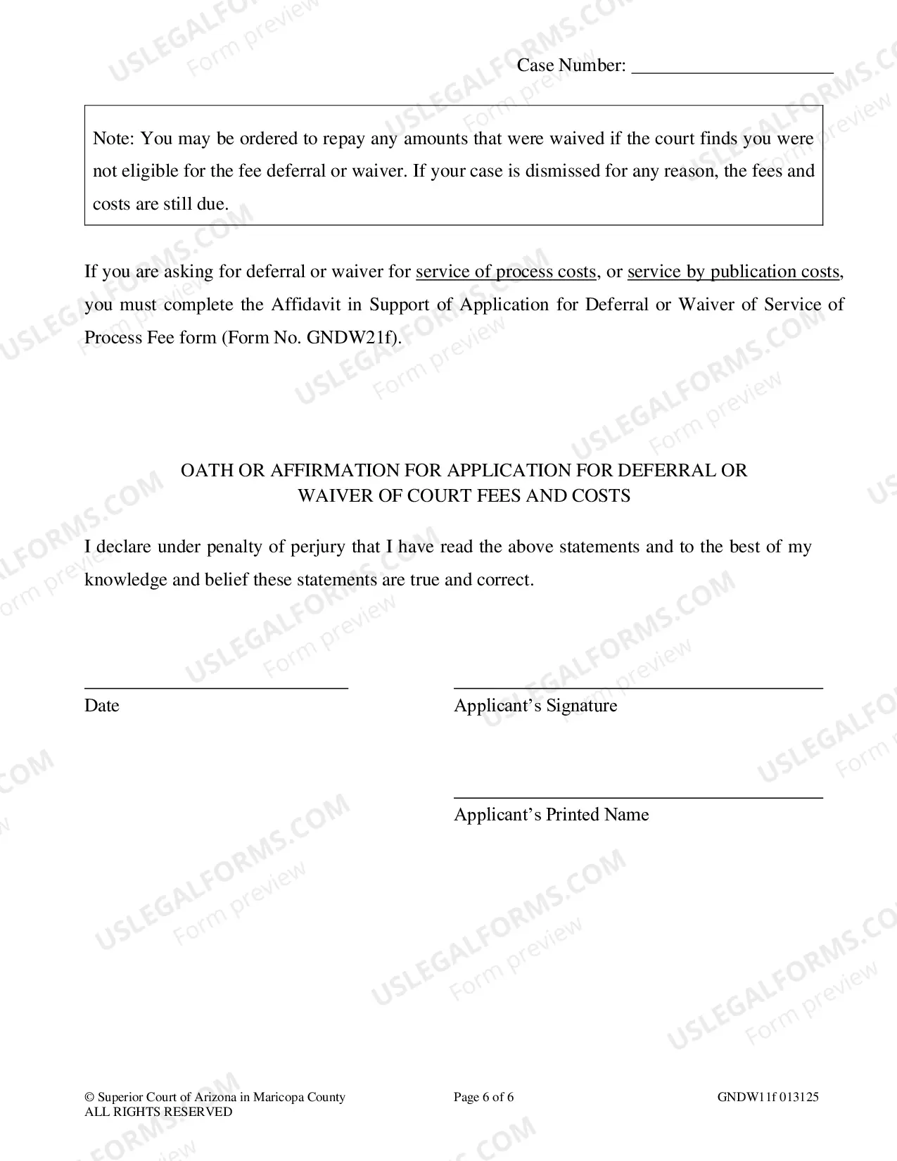 Preview Application for Deferral of Court Fees and Costs
