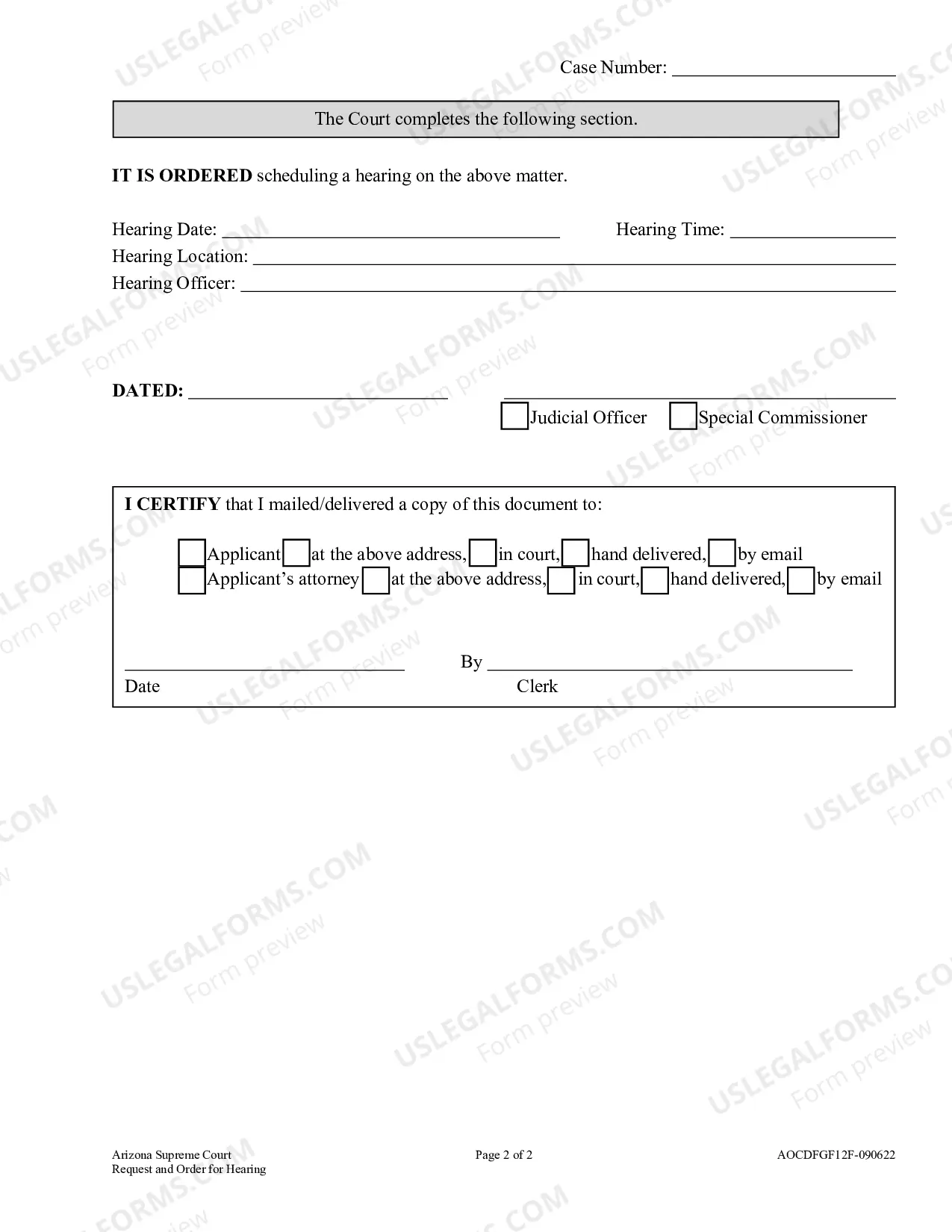 Preview Request and Order for Hearing