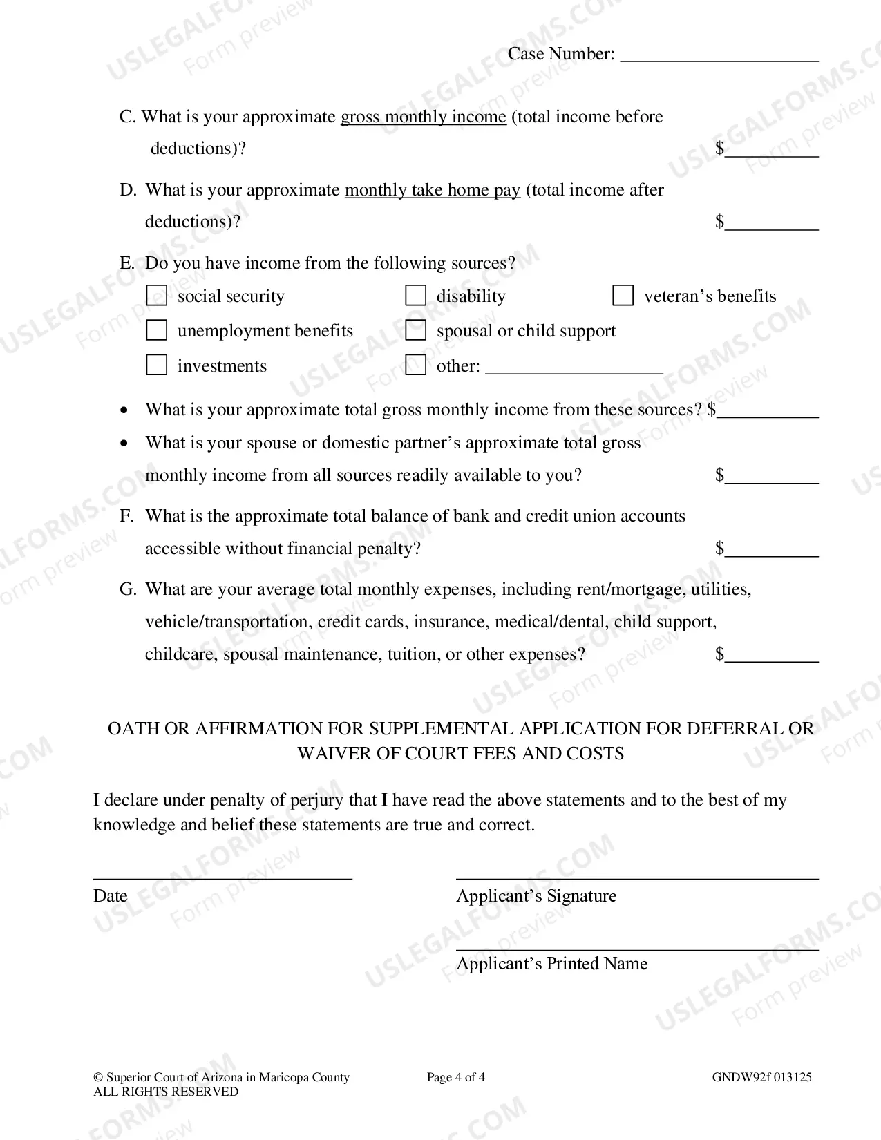 Preview Supplemental Application for Waiver or Further Deferral of Court Fees and/or Costs