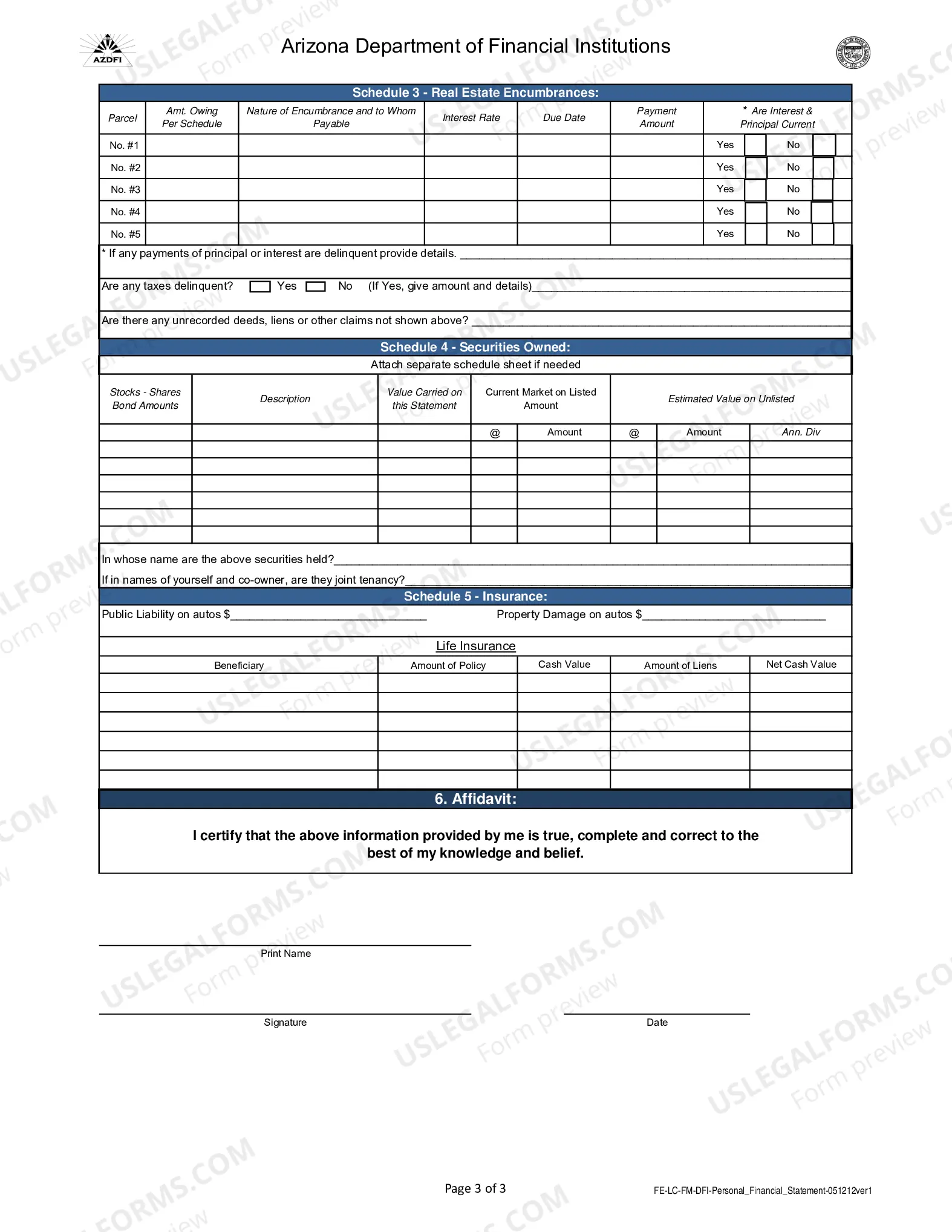Preview Personal Financial Statement