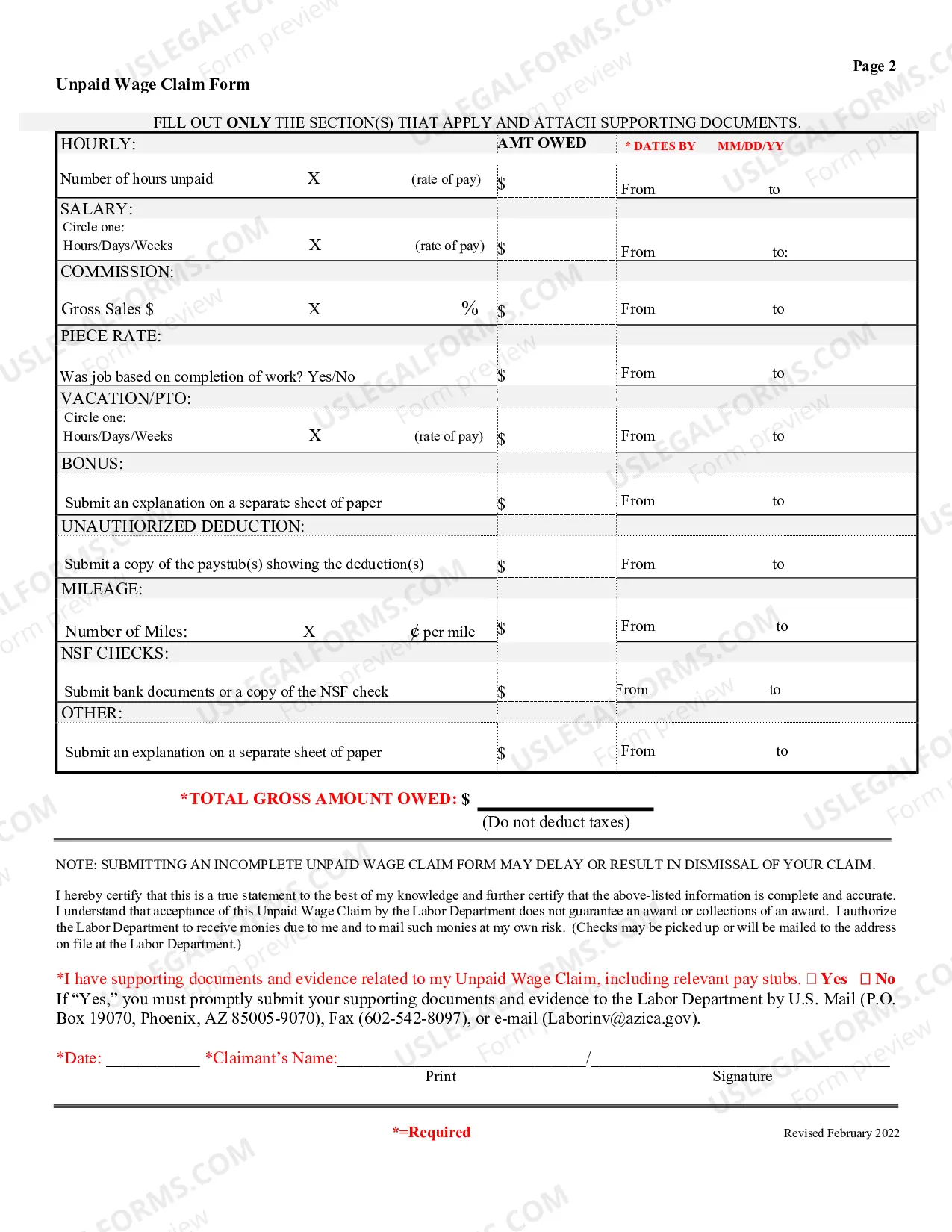 Preview Claims for Unpaid Wages