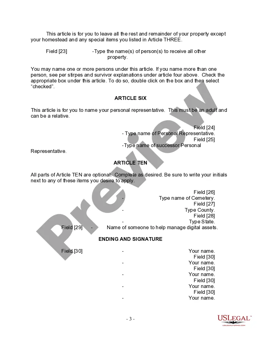 Preview Last Will and Testament for Single Person with No Children