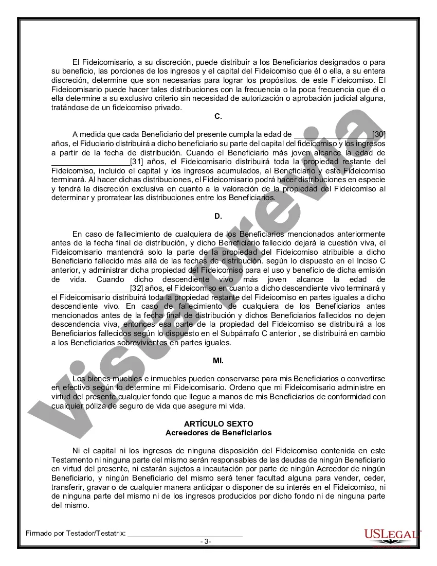 Preview Formulario Legal de Última Voluntad y Testamento para una Persona Soltera con Hijos Menores