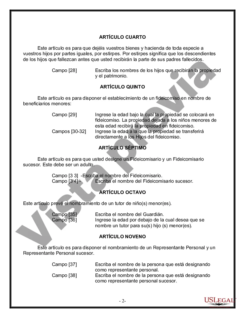 Preview Formulario Legal de Última Voluntad y Testamento para una Persona Soltera con Hijos Menores