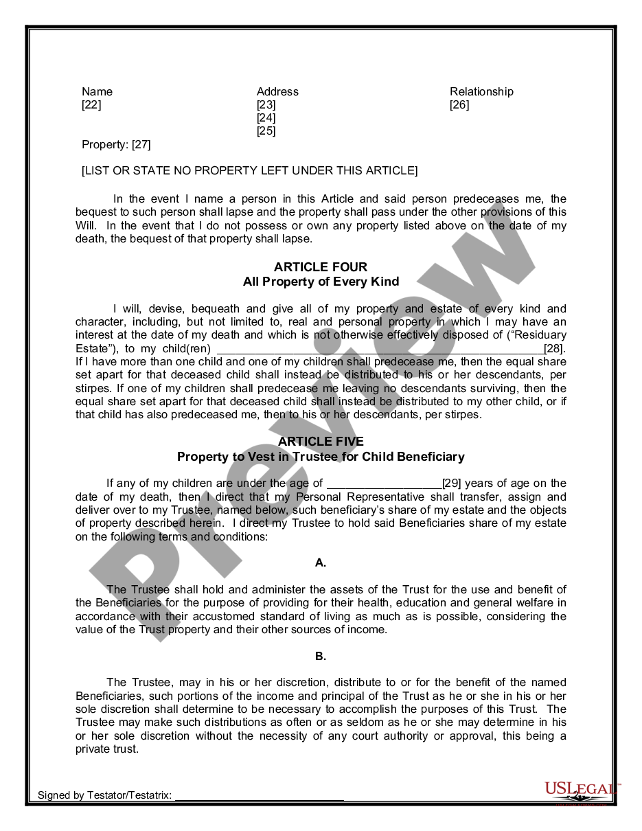 page 7 Legal Last Will and Testament Form for a Single Person with Minor Children preview