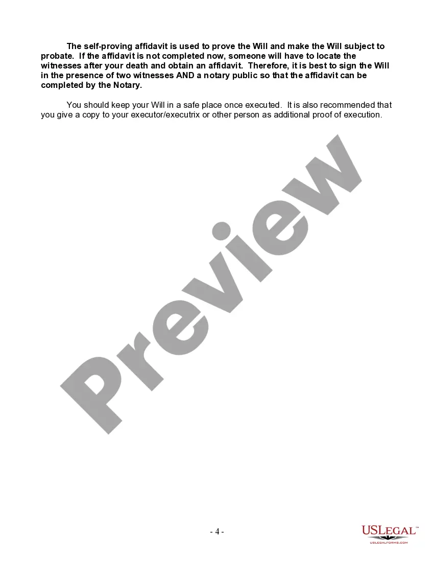 Preview Last Will and Testament for Single Person with Adult and Minor Children