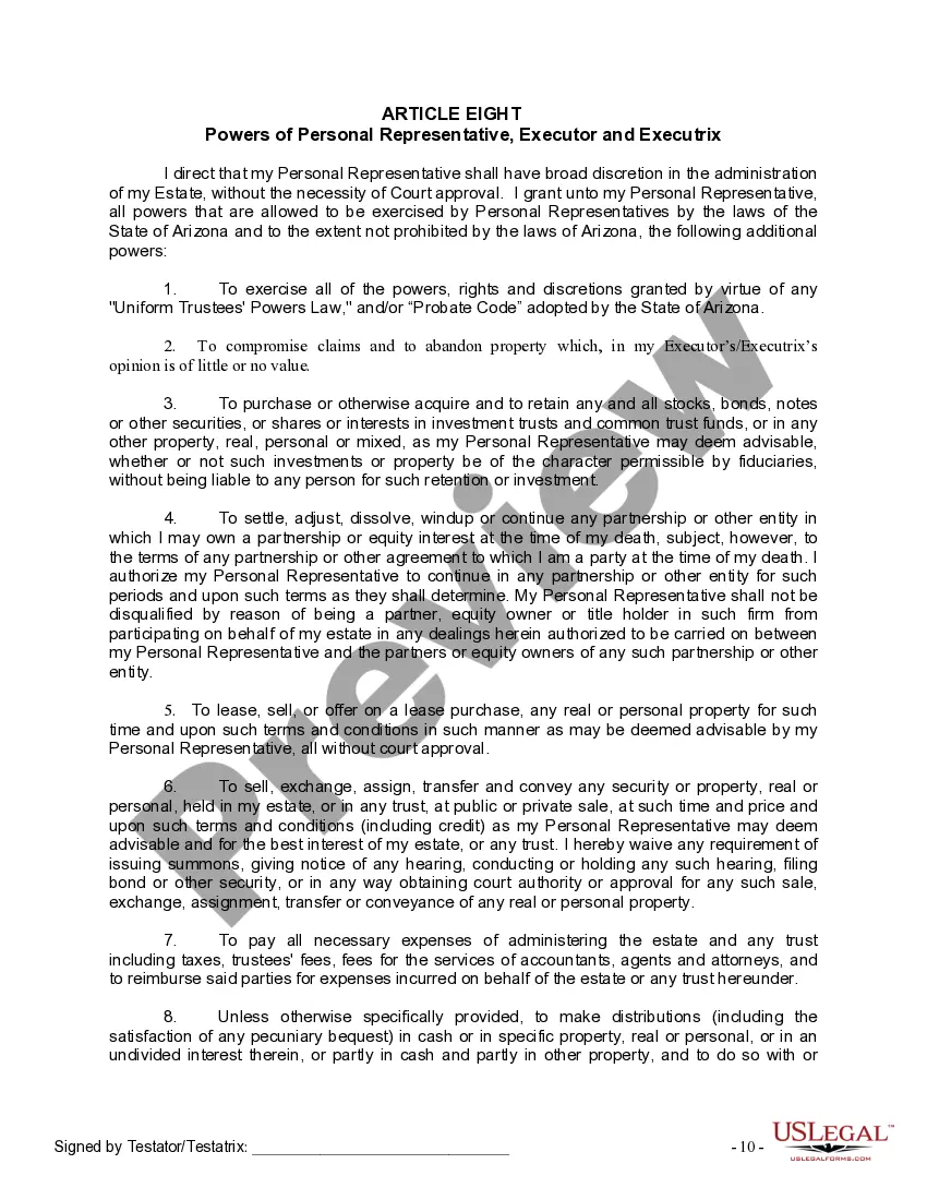 Preview Last Will and Testament for Single Person with Adult Children