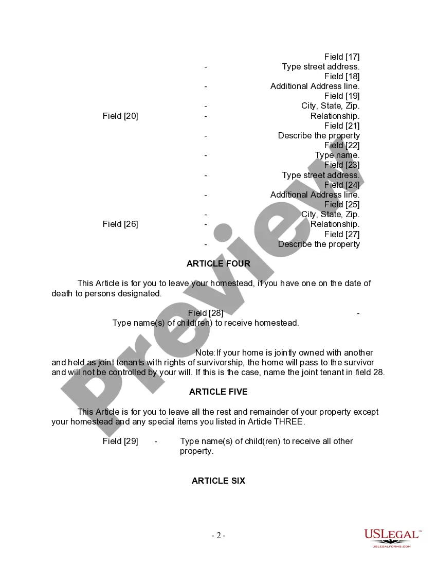 Preview Last Will and Testament for Single Person with Adult Children