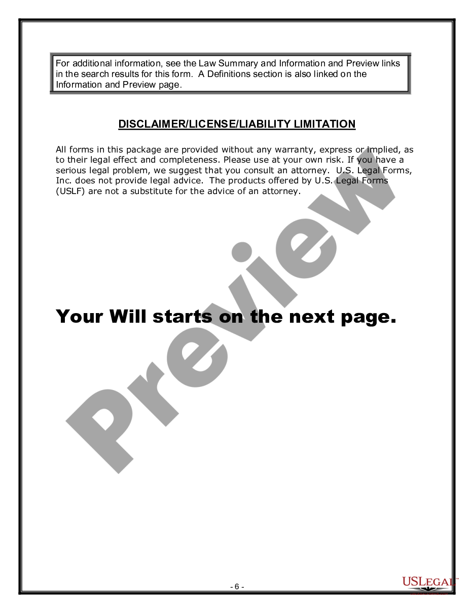 page 5 Legal Last Will and Testament Form for Divorced person not Remarried with Adult Children preview