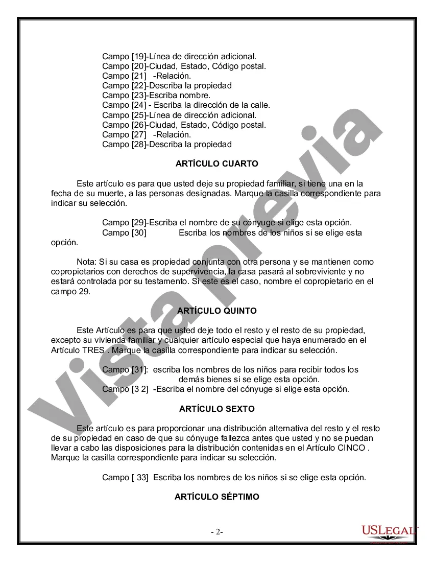 Preview Formulario de última voluntad y testamento legal para una persona casada con hijos adultos de un matrimonio anterior