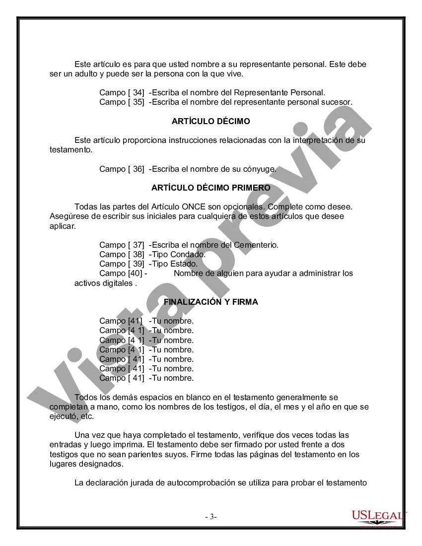 Preview Formulario de última voluntad y testamento legal para una persona casada con hijos adultos de un matrimonio anterior