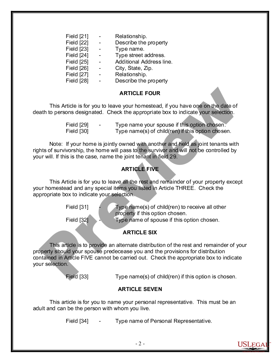 page 1 Legal Last Will and Testament Form for Married person with Adult Children from Prior Marriage preview