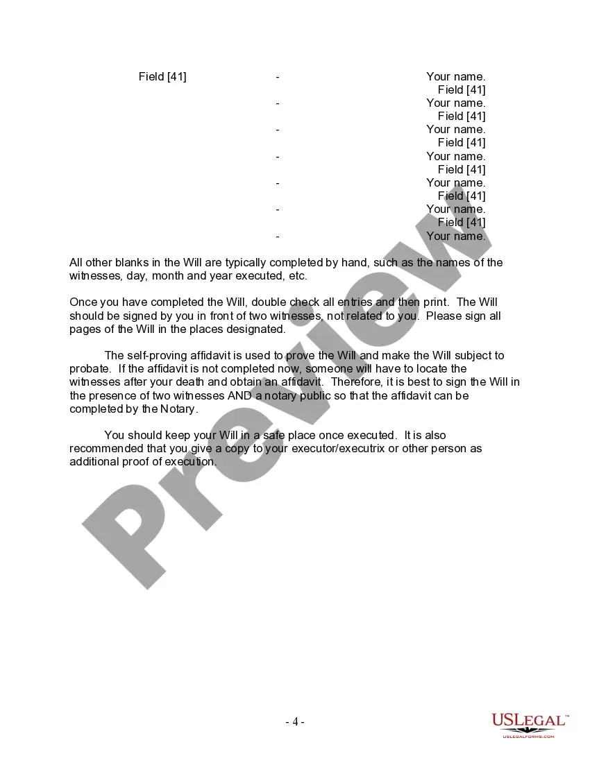 Preview Last Will and Testament for Married person with Adult Children from Prior Marriage