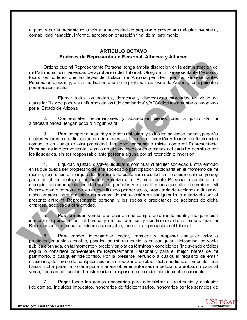 Preview Formulario de última voluntad y testamento legal para personas divorciadas que no se han vuelto a casar y no tienen hijos