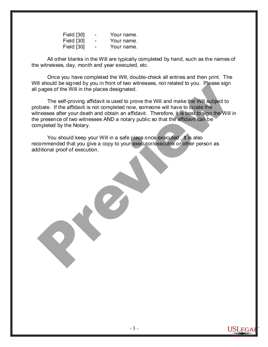 page 2 Legal Last Will and Testament Form for Divorced Person Not Remarried with No Children preview